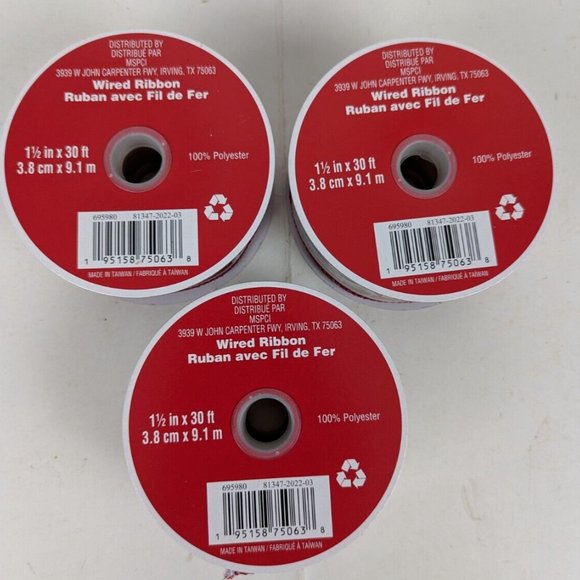 Christmas Presents Gifts Wired Holiday Ribbon 1 1/2 In 30 Ft Celebrate Lot of 3 - Picture 3 of 4